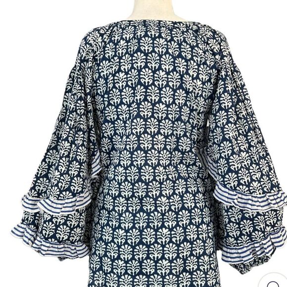 Madison Mathews OLIVE Shirt Palm fronds hand block small - Picture 3 of 10